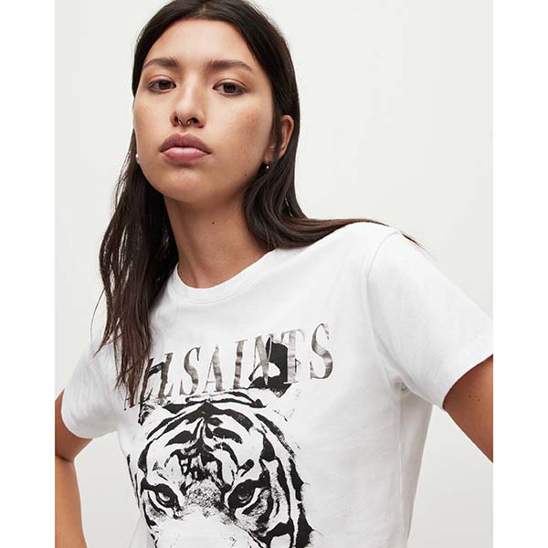 Allsaints Australia Womens Laurin Grace Tiger Print T-Shirt White AU32-085